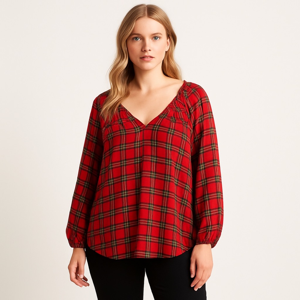 Old Navy Red Plaid Peasant Blouse XXL